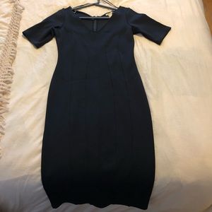 Work to Play-Navy Blue Midi short sleeve dress